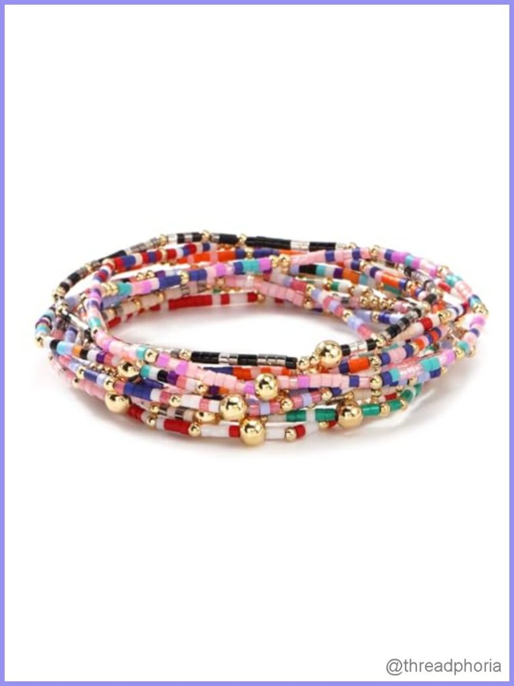 Set of 3 Stretch Bracelets, Seed Beaded with Gold Plated Copper Beads, Bohemian